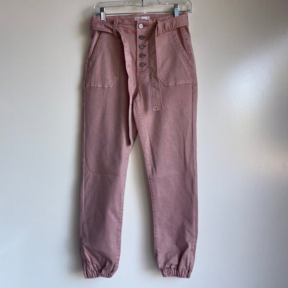 NEW PAIGE Mayslie Crop Jogger Pants Size 25 Pink Button Fly - Picture 1 of 13